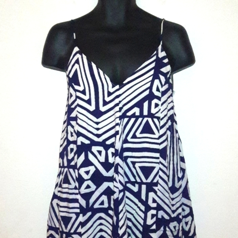 ROKOKO Blue and White Graphic Mini Dress, S